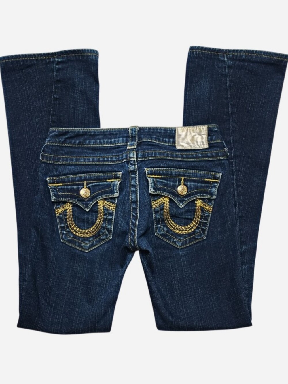 Vintage Y2K True Religion Joey Bootcut Jeans Gold Embroidered Pockets Womens 25